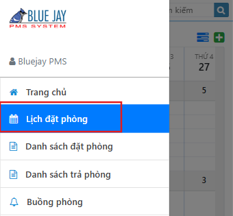 Bấm vào menu Lịch đặt phòng