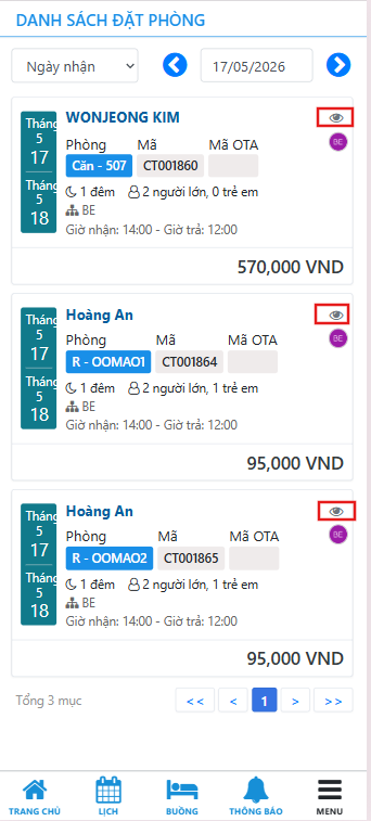 Biểu tượng Xem chi tiết booking trên danh sách đặt phòng