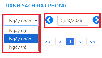 Giao diện chọn điều kiện và thời gian để xem danh sách đặt phòng