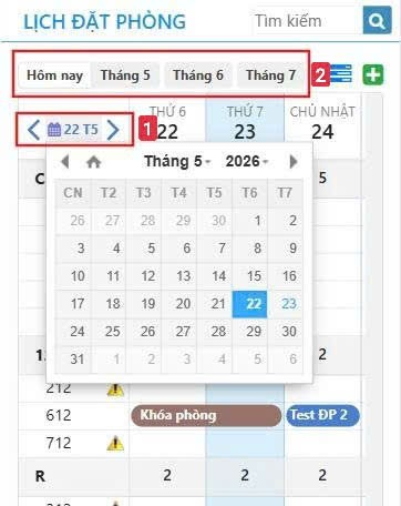 Giao diện chọn ngày, tháng, năm để xem lịch đặt phòng 