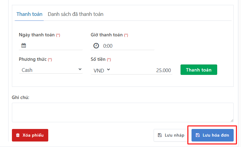 Hoàn tất chỉnh sửa và lưu hóa đơn