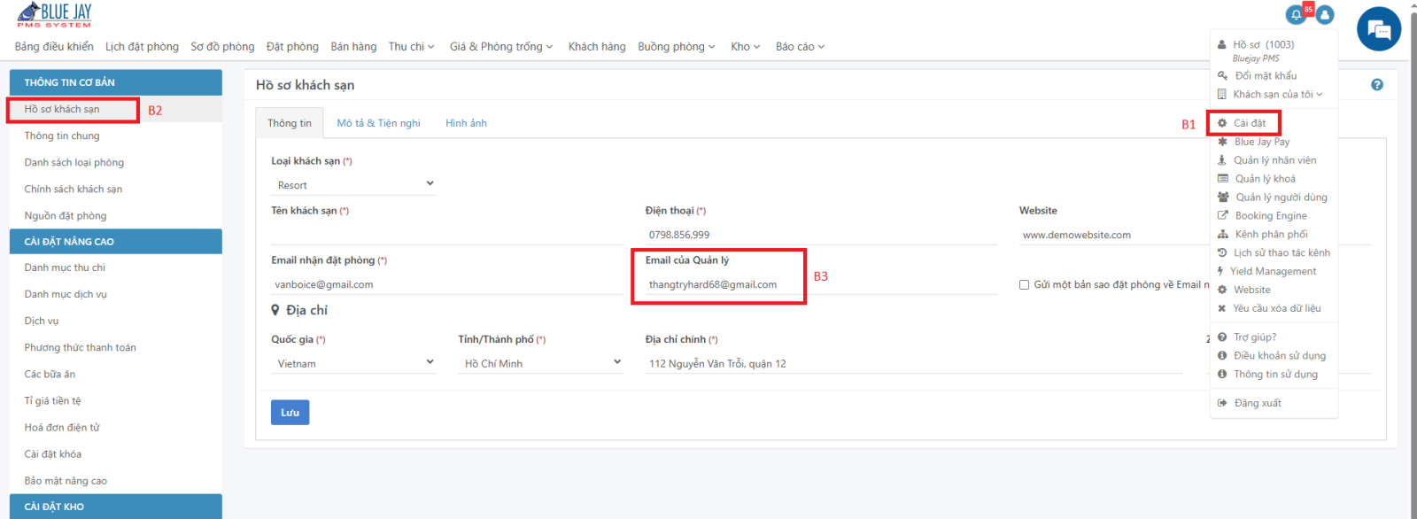 Set up email quản lý 